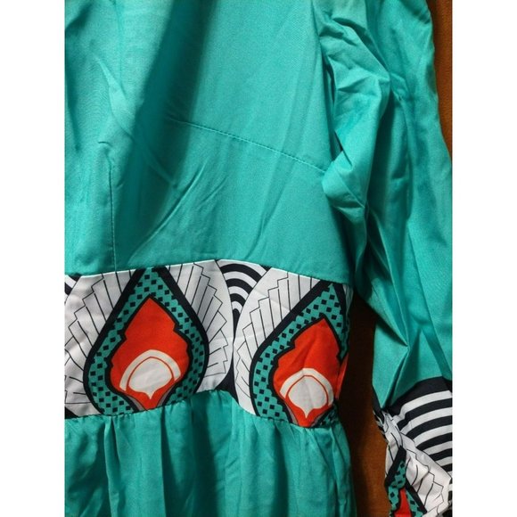 Beautiful abstract Teal summer maxi dress With Cold Shoulder Sleeves Size XL - Picture 4 of 10